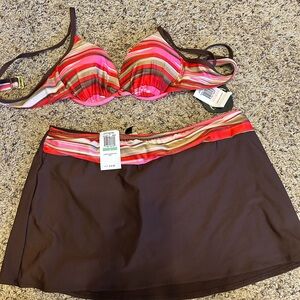 Pink and Brown Women's Swim Set NWT Size 6 Top Size 8 Bottoms